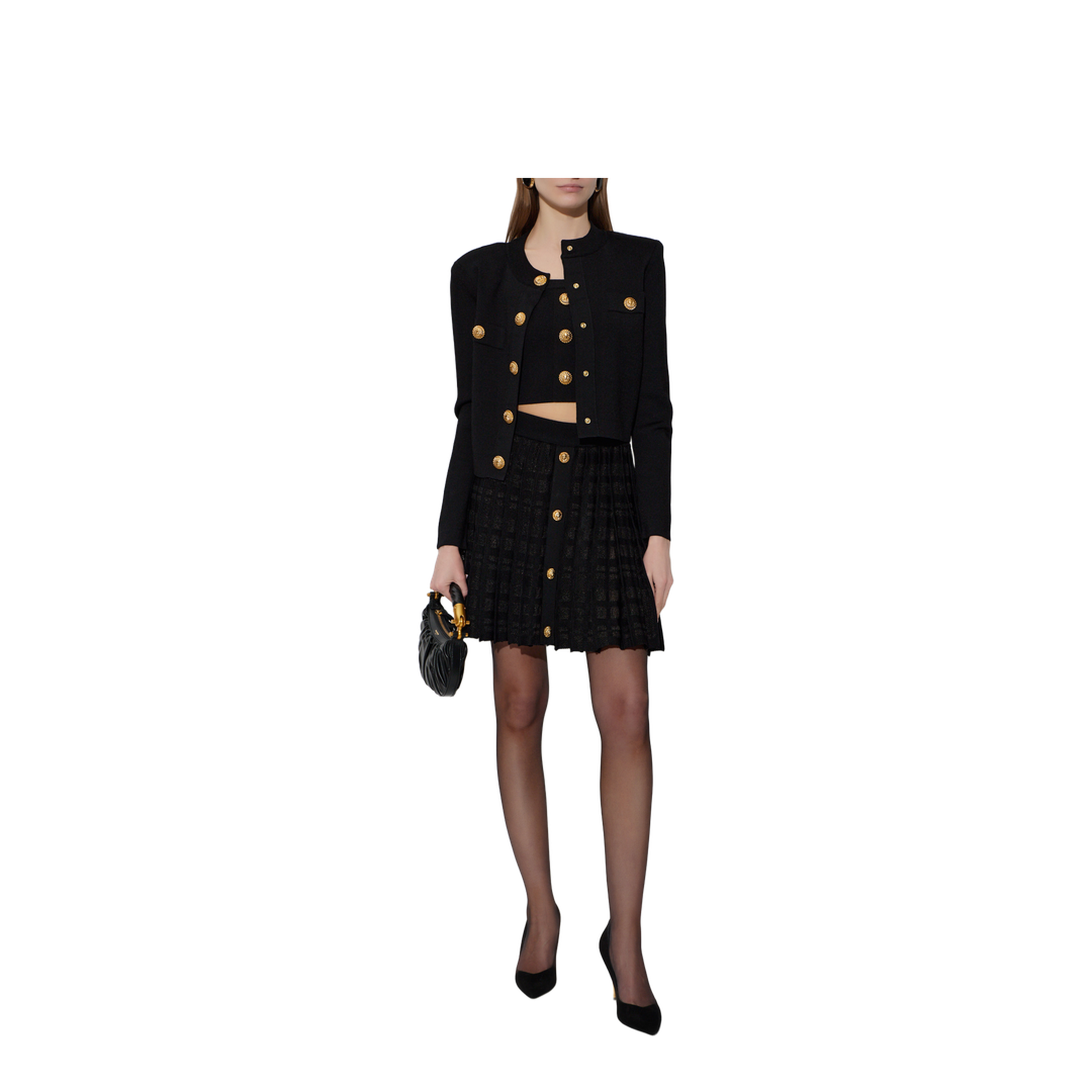 Scottish Plaid Knit Pleated Skirt Black