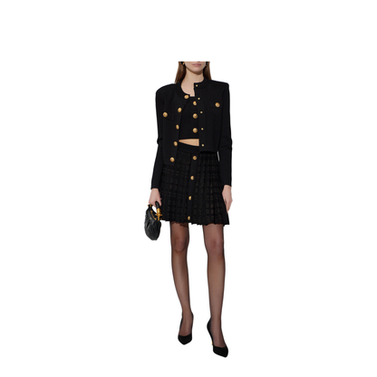Scottish Plaid Knit Pleated Skirt Black