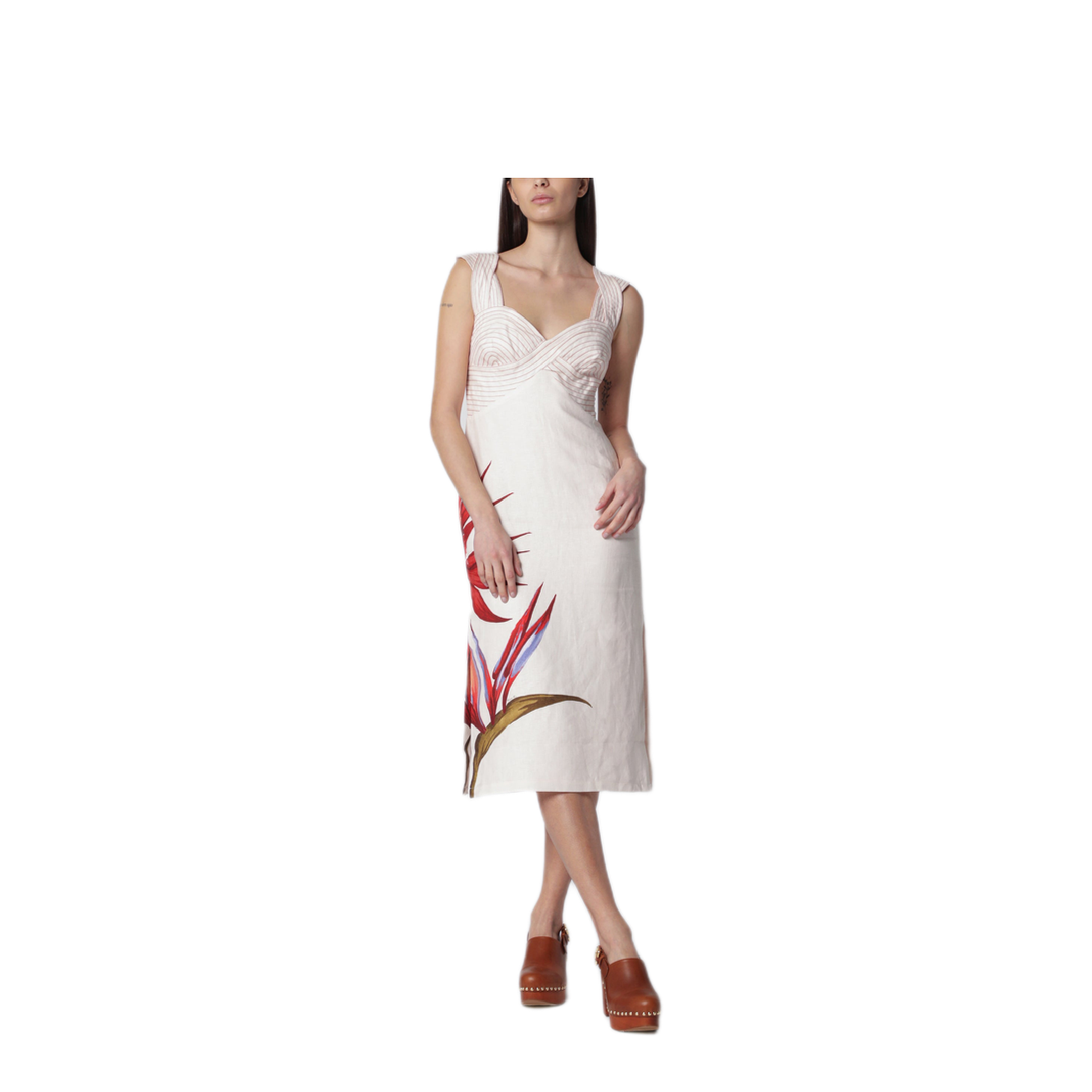 MAYFEYR - Farm Rio - Sand Colored Linen Midi Dress - 349090CO26093