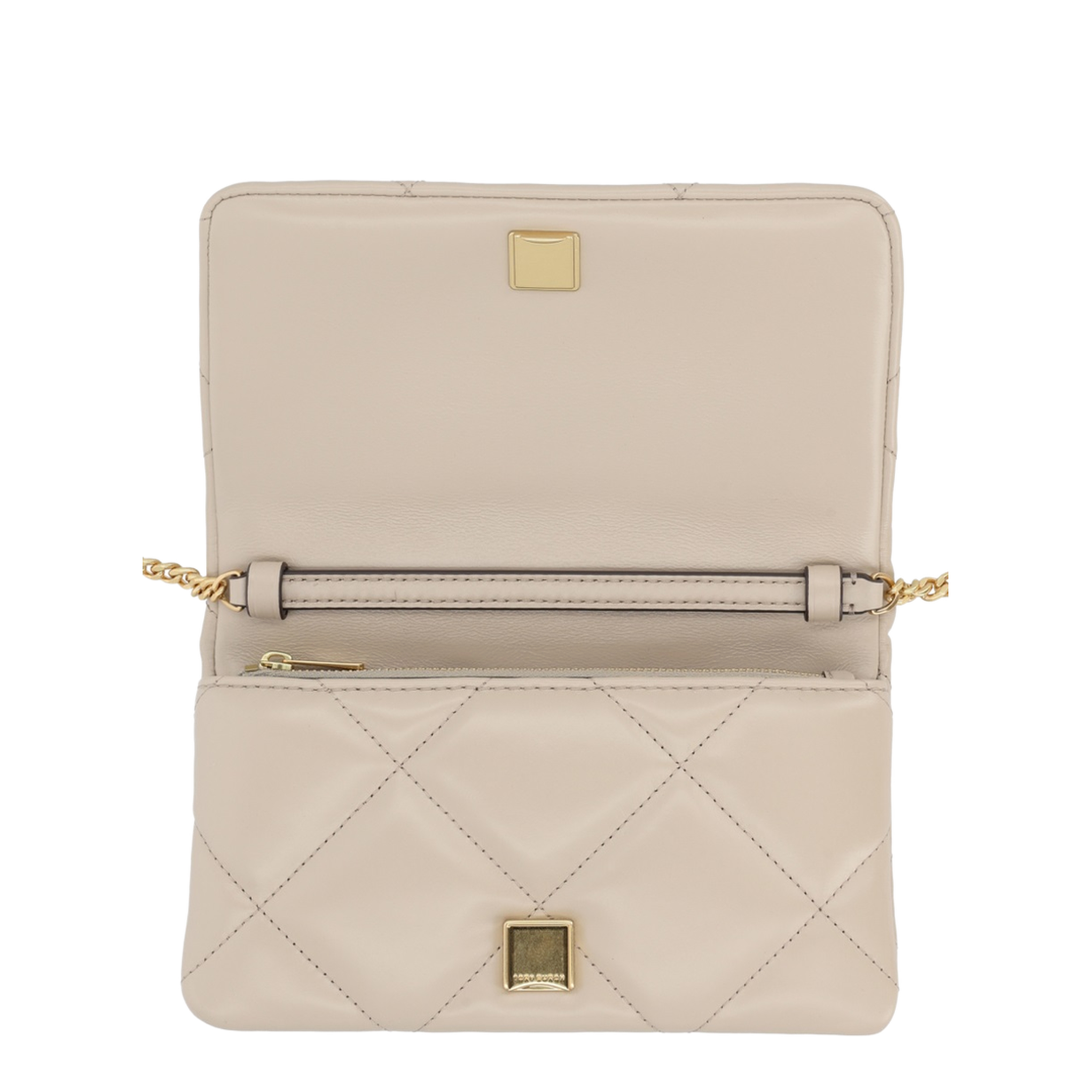 Kira Diamond Quilt Clover Medium Leather Chain Wallet - Light Stone
