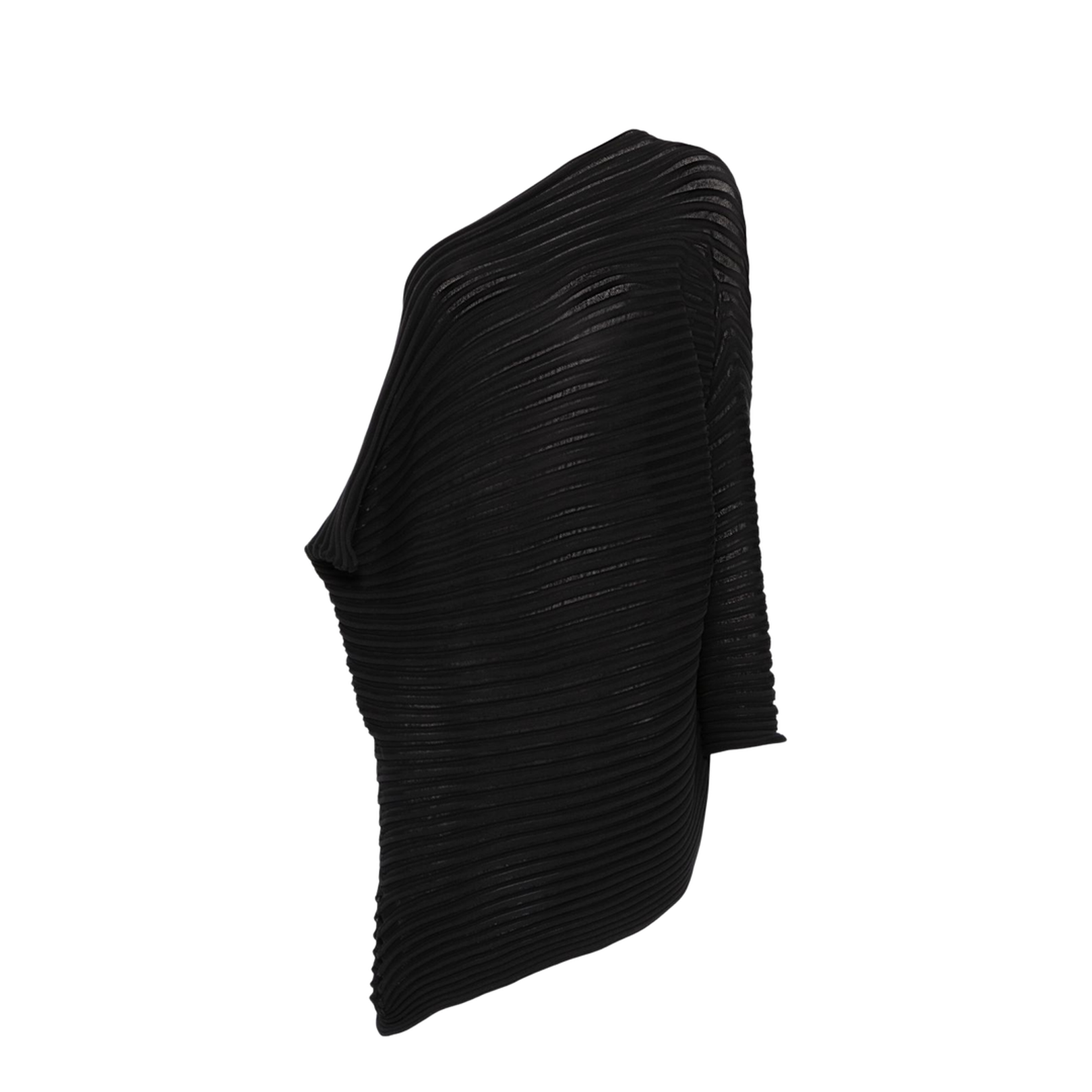 Black Asymmetric Neck One-Shoulder Fully Pleated