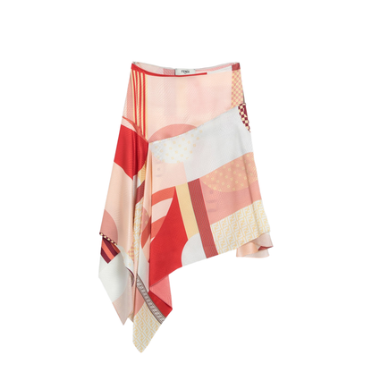 Pink Silk Skirt with Patchwork Print