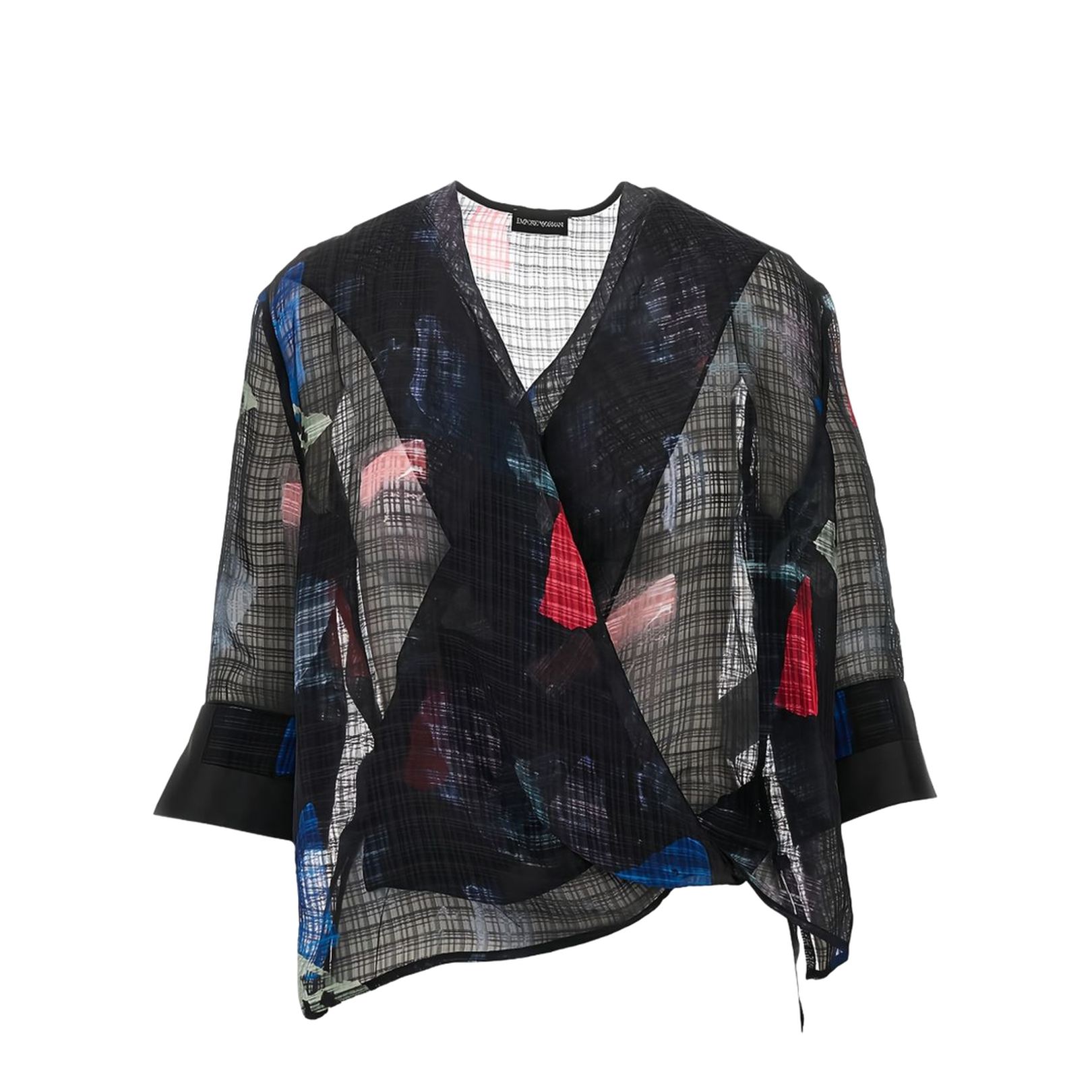 Black V-Neck Top with Three-Quarter Length Sleeves