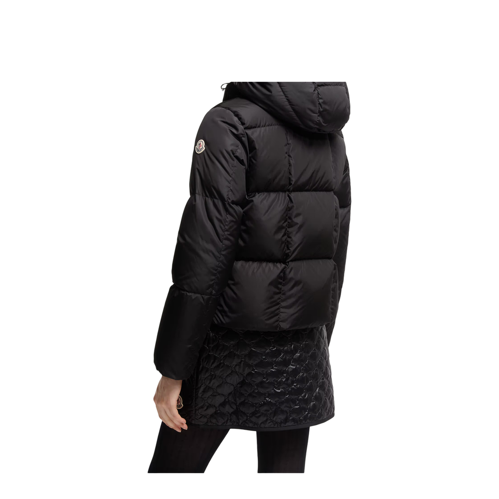 Black Castelnou Square-Quilted Hooded Short Down Jacket