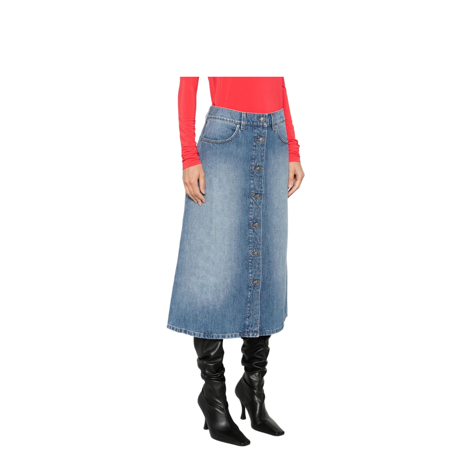 Denim Cotton Midi Skirt
