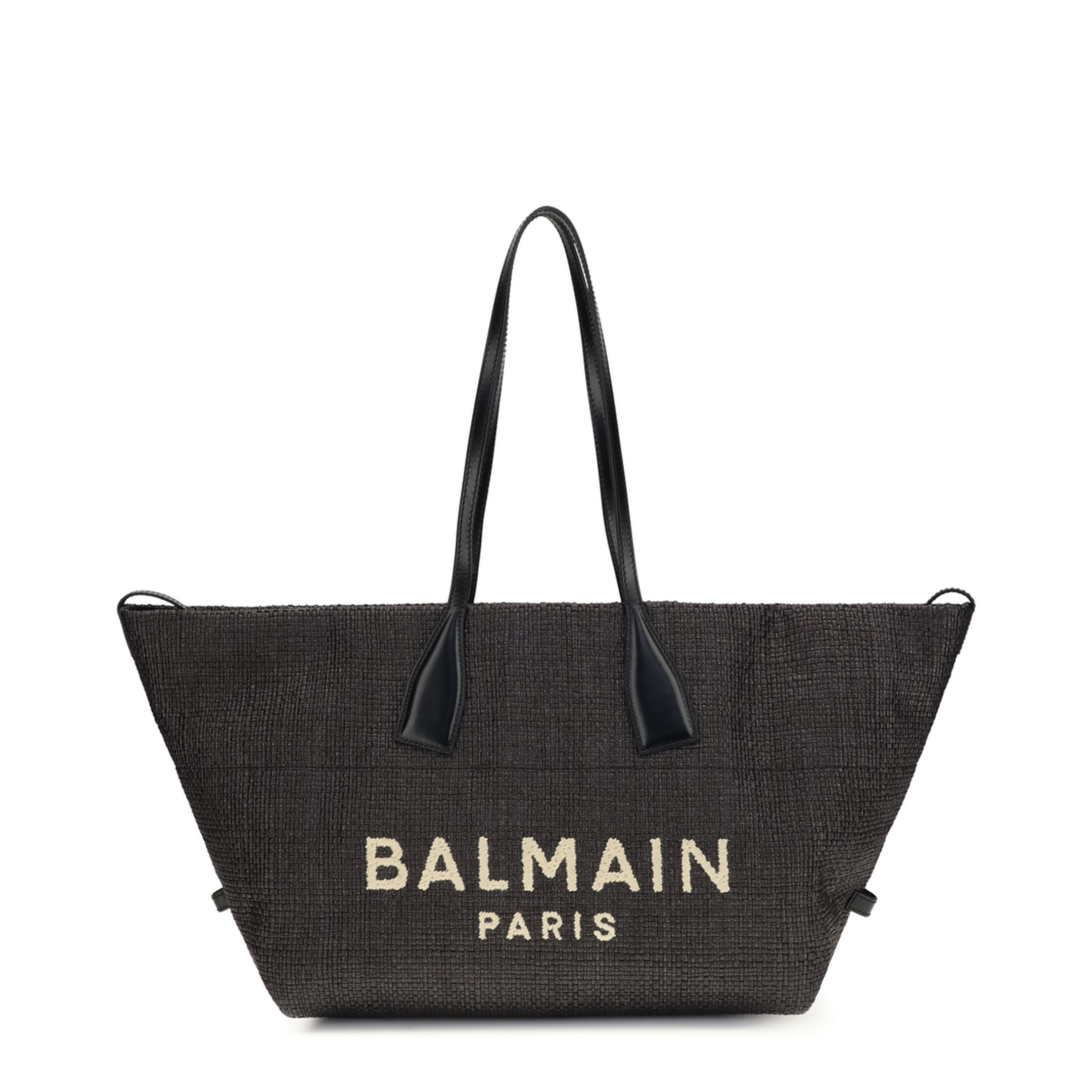 MAYFEYR - Balmain - Track Shoulder Bag In Leather And Raffia - GN1FI015TRAA