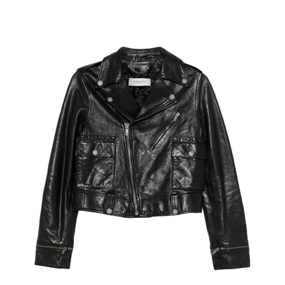 Shiny Black Sheepskin Biker Jacket