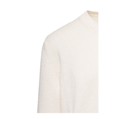 White Crewneck Ribbed Pull in Cotton