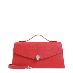 Skull Calf Leather Top Handle Bag - Pop Red Silver