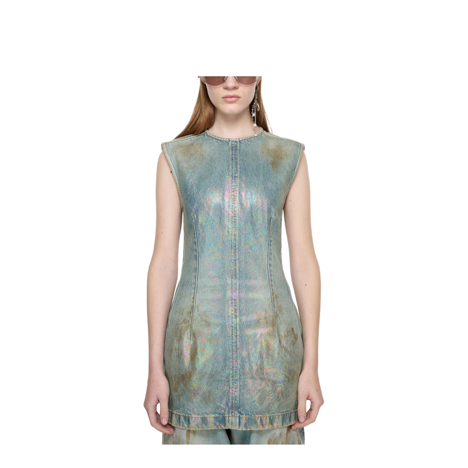 Coated Denim Dress - Mid Blue