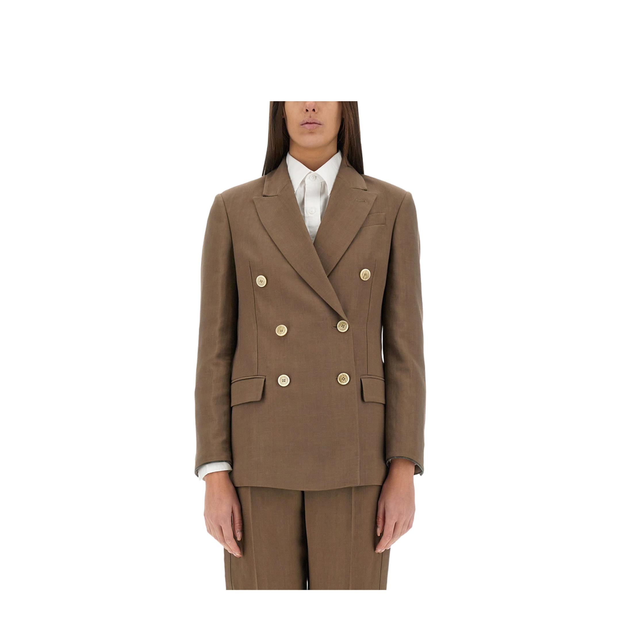 Linen Blend Double-Breasted Jacket