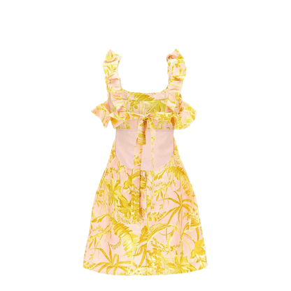 Floral Ruffle Linen Mini Dress