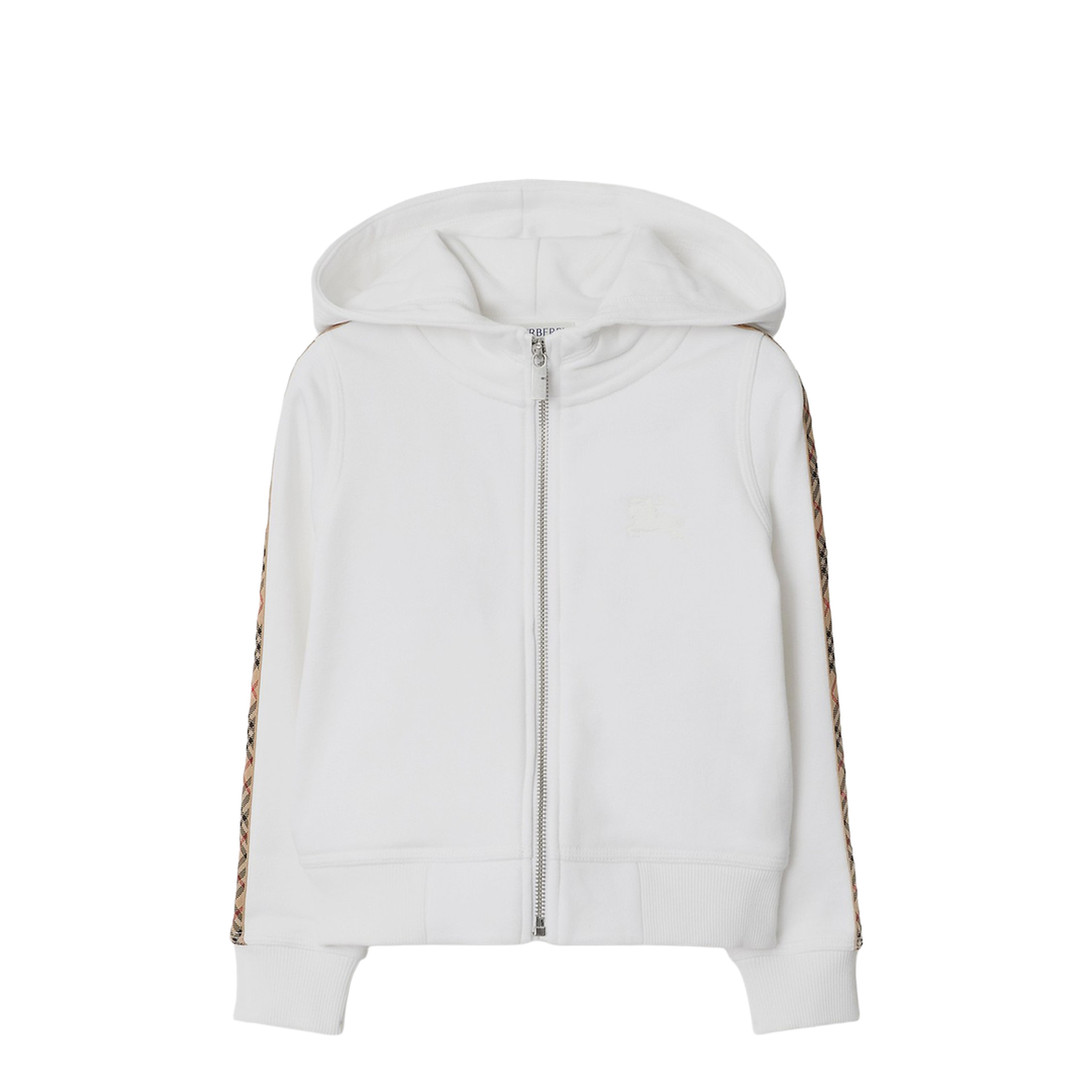 MAYFEYR - Burberry - White Zip Hoodie With Check Trims - 8111903148165A1464