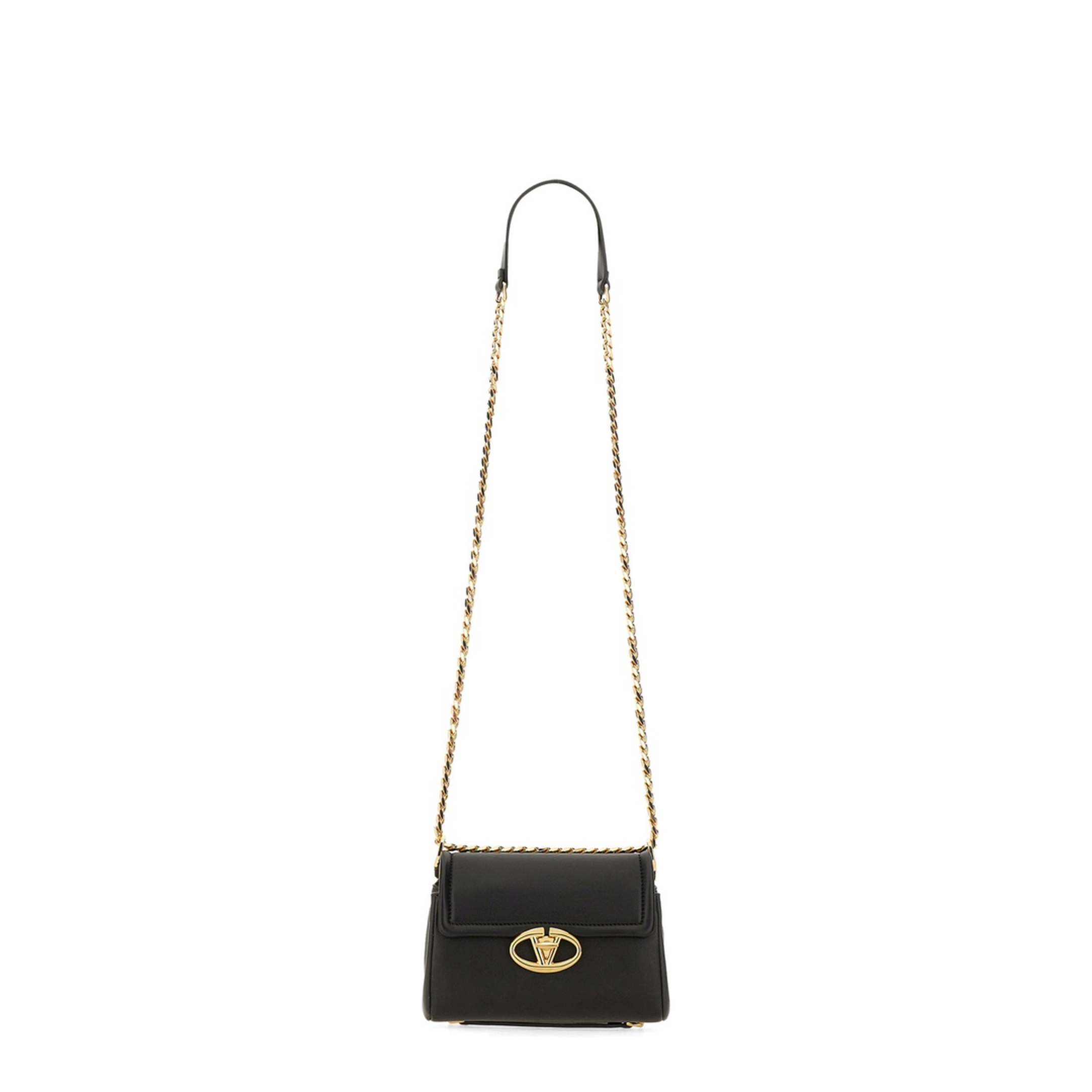 VLogo Leather Shoulder Bag Black