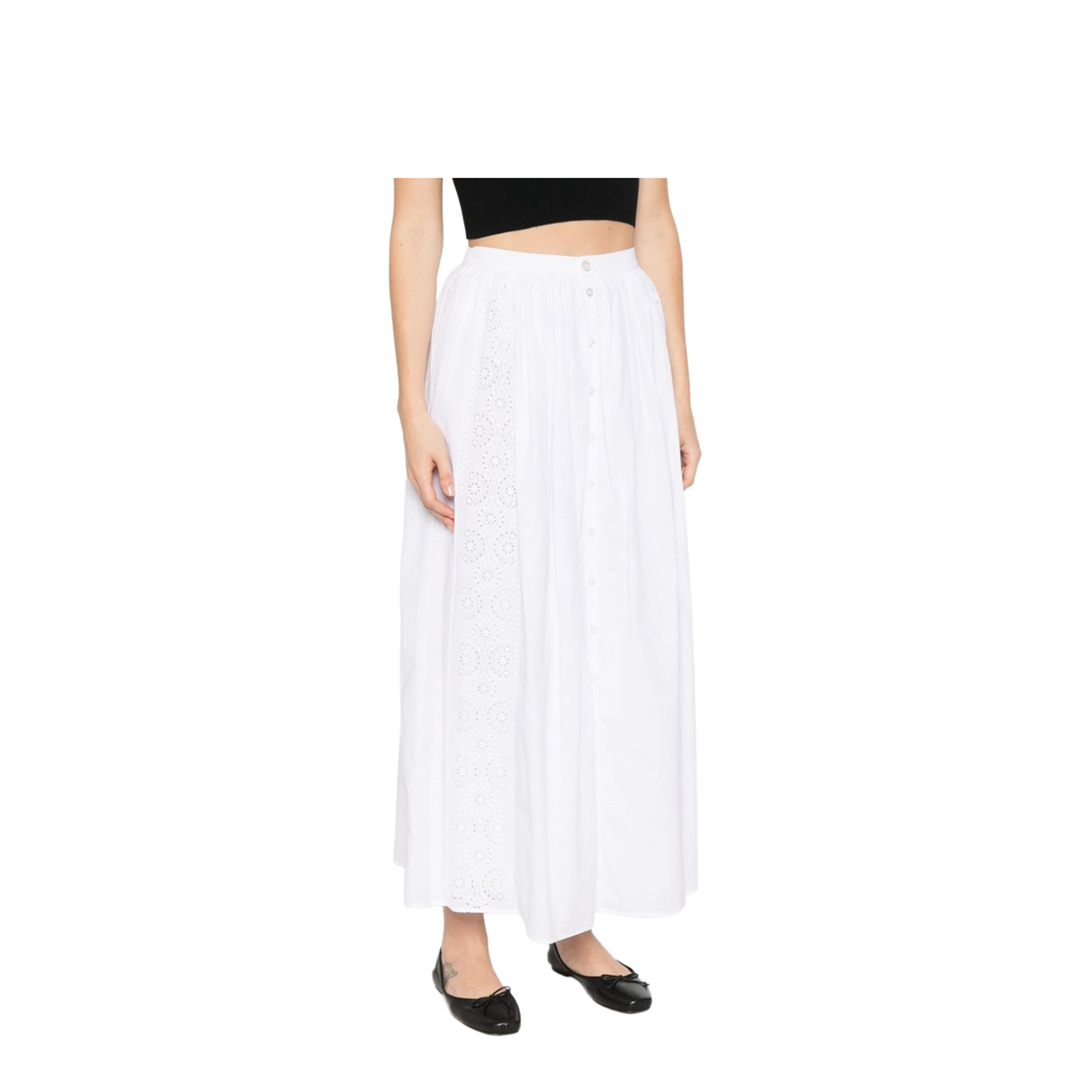 Embroidered Midi Skirt in Cotton Cambric - White