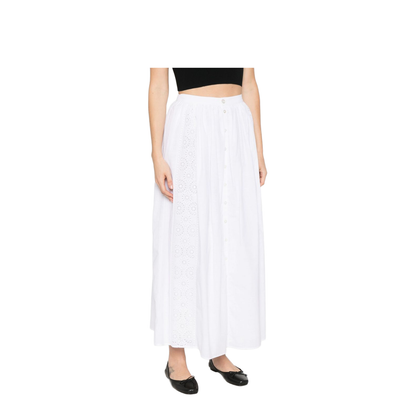 Embroidered Midi Skirt in Cotton Cambric - White