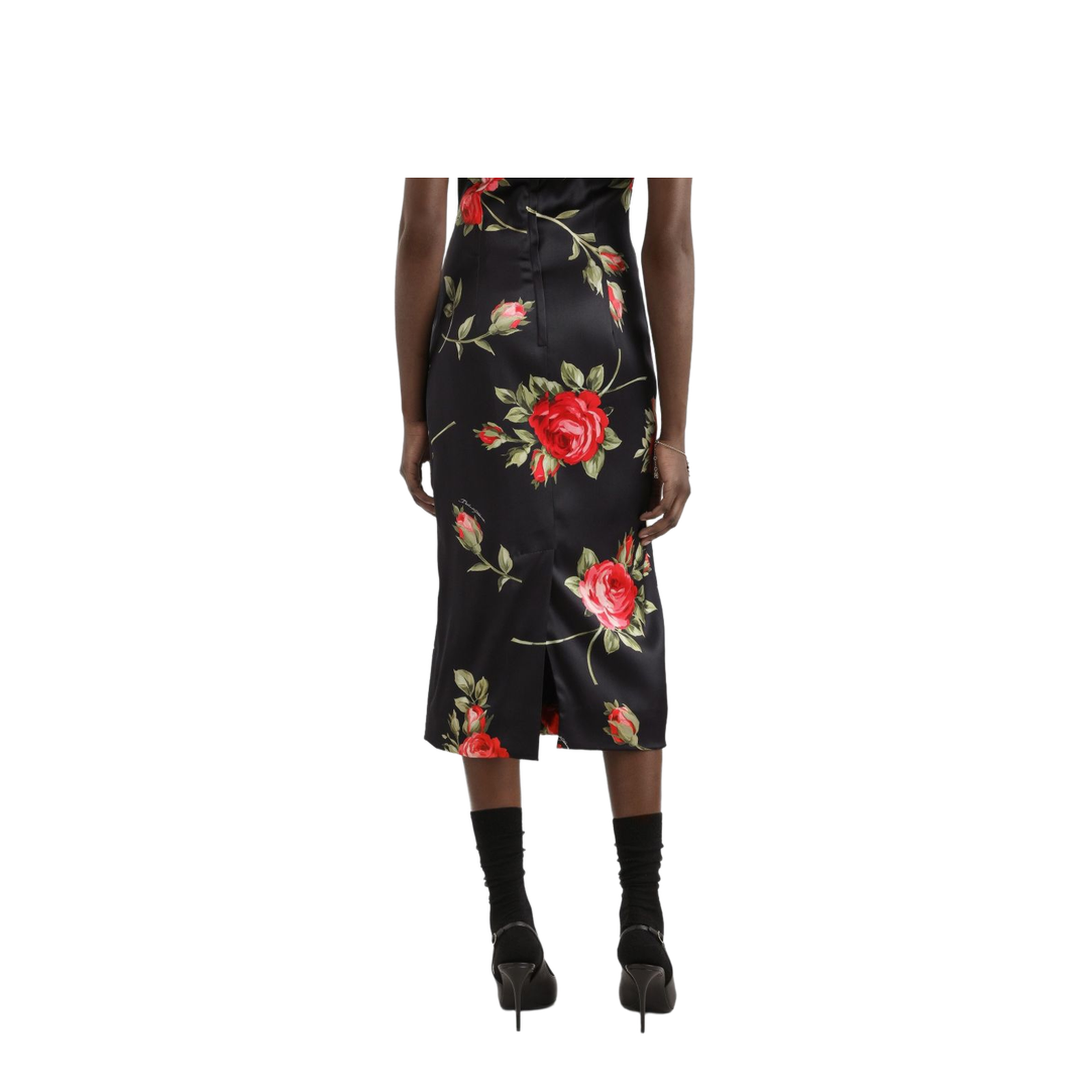 Bouquet Rose Print Satin Midi Dress