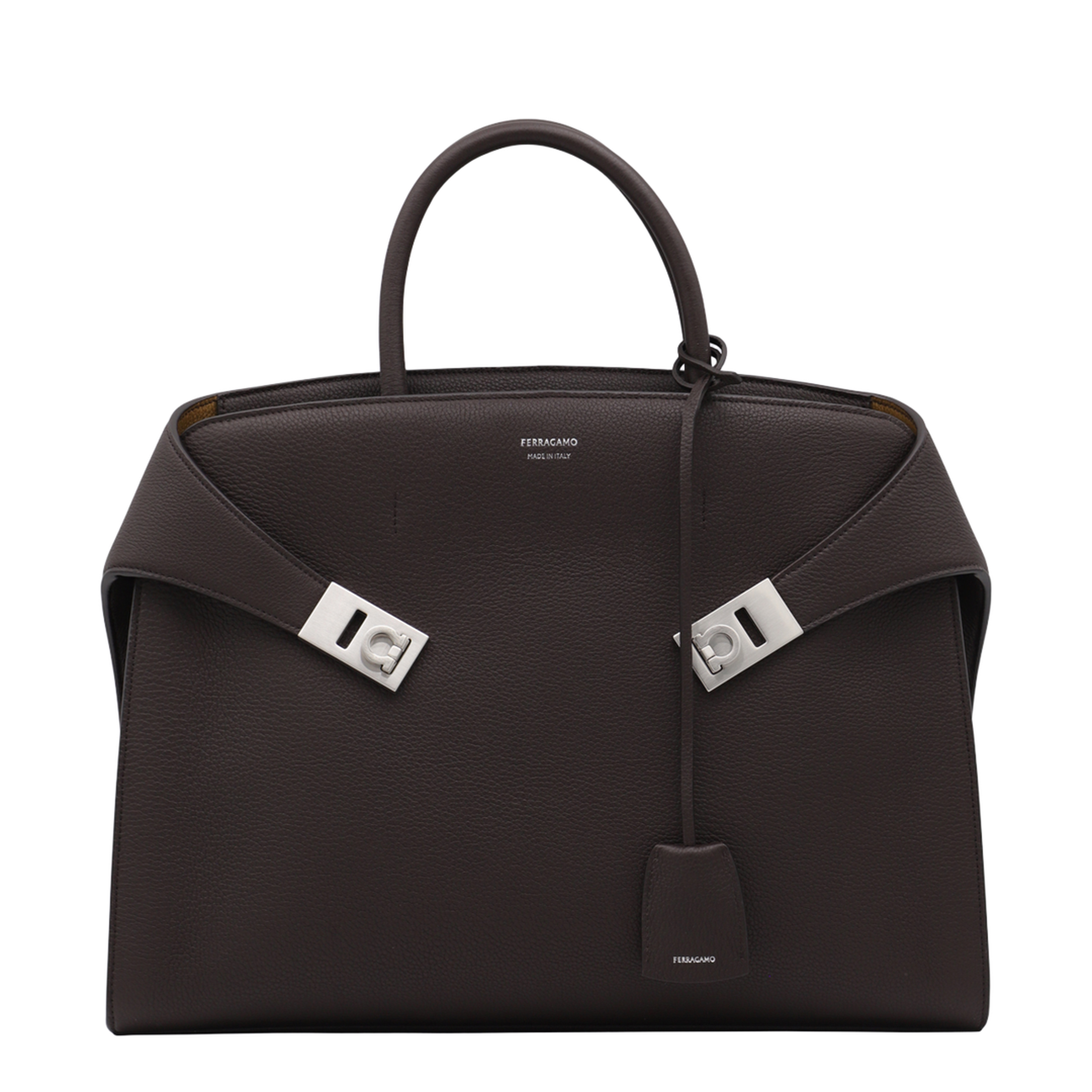 Dark Brown Leather Hug Top Handle Bag