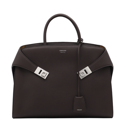 Dark Brown Leather Hug Top Handle Bag