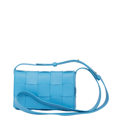 Intrecciato Leather Fold-over Shoulder Bag in Turquoise