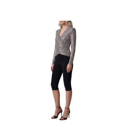 MAYFEYR - Self Portrait - Grey Rhinestone Mesh Wrap Top - AW26154TGR