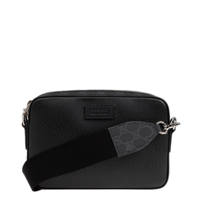 Leather Crossbody Bag With Web - Black