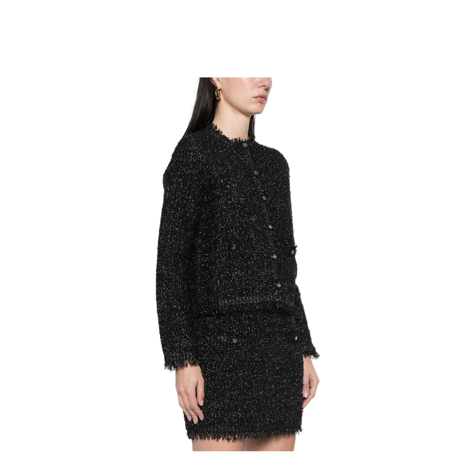 Lamé Woven Cardigan in Black