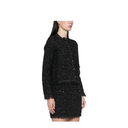 Lamé Woven Cardigan in Black