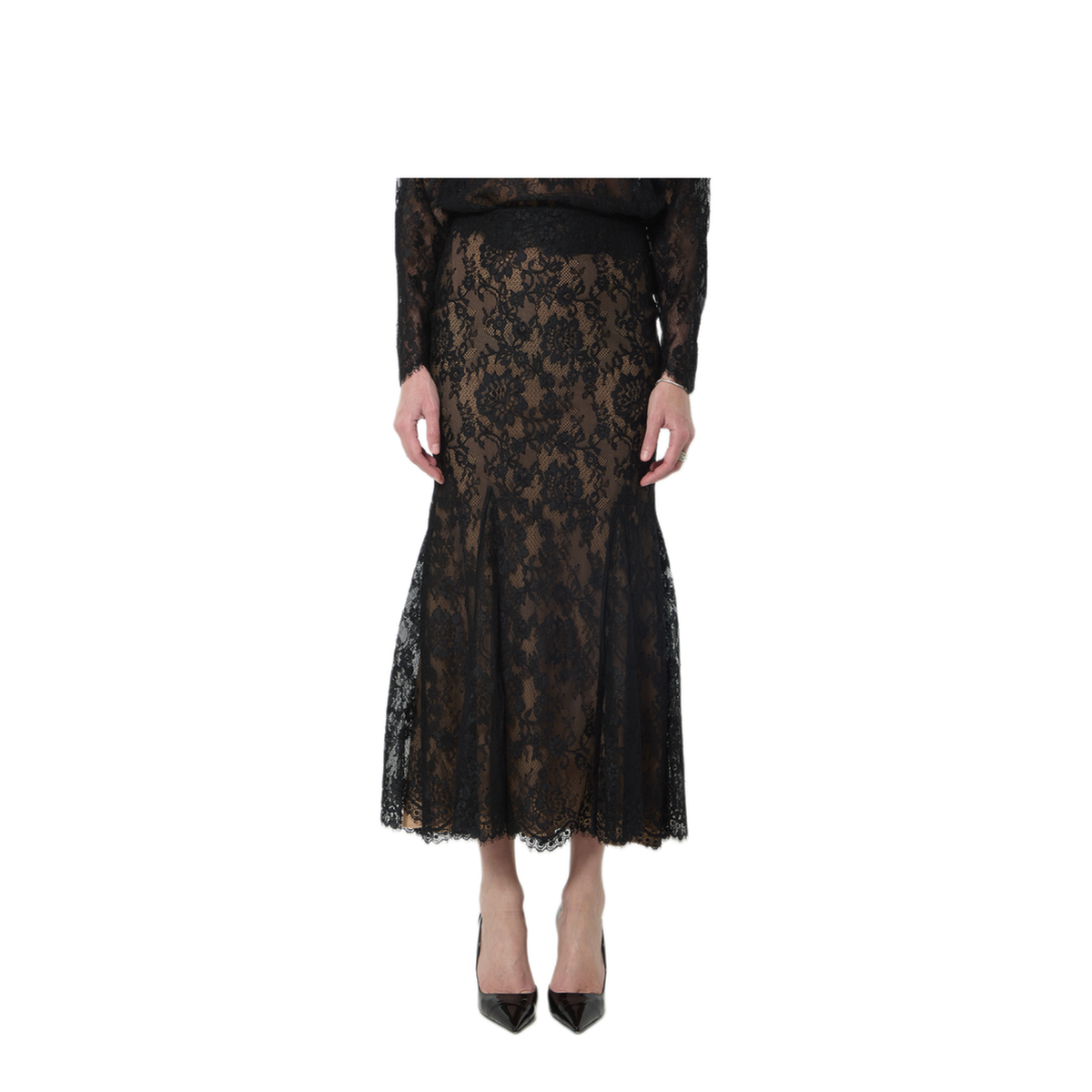 MAYFEYR - Self Portrait - Black Lace Midi Skirt - PF26032MSKB