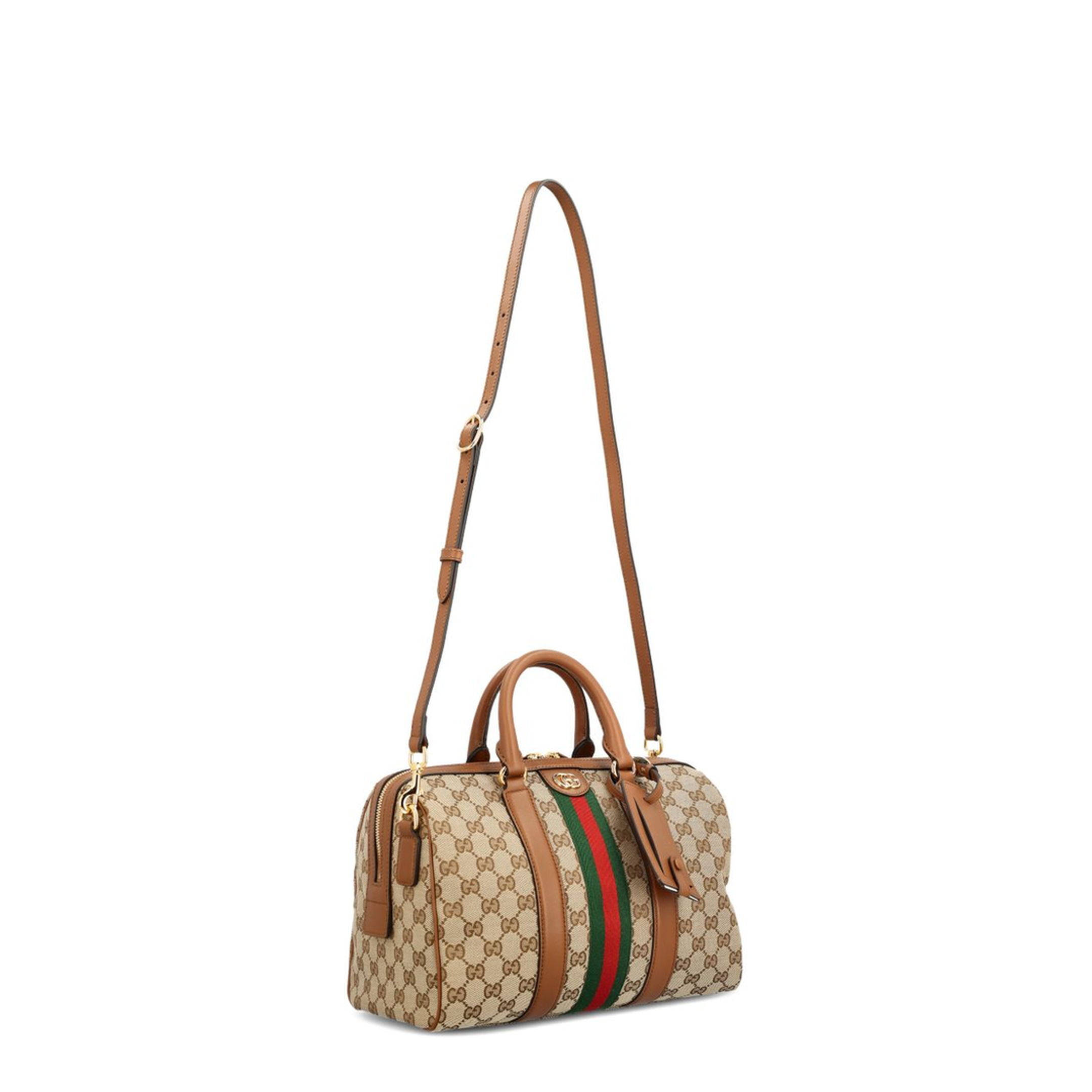 Ophidia Medium GG Canvas Boston Bag - Beige/Brown