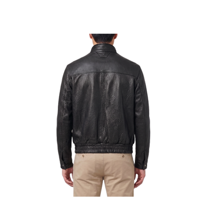 MAYFEYR - Salvatore Santoro - Black Hammered Leather Bomber Jacket - 51530BLACK