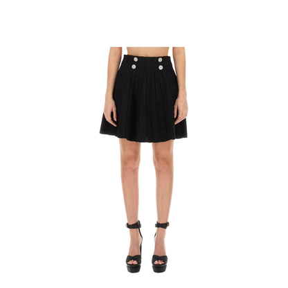 Tweed Pencil Skirt Frayed Hem Black