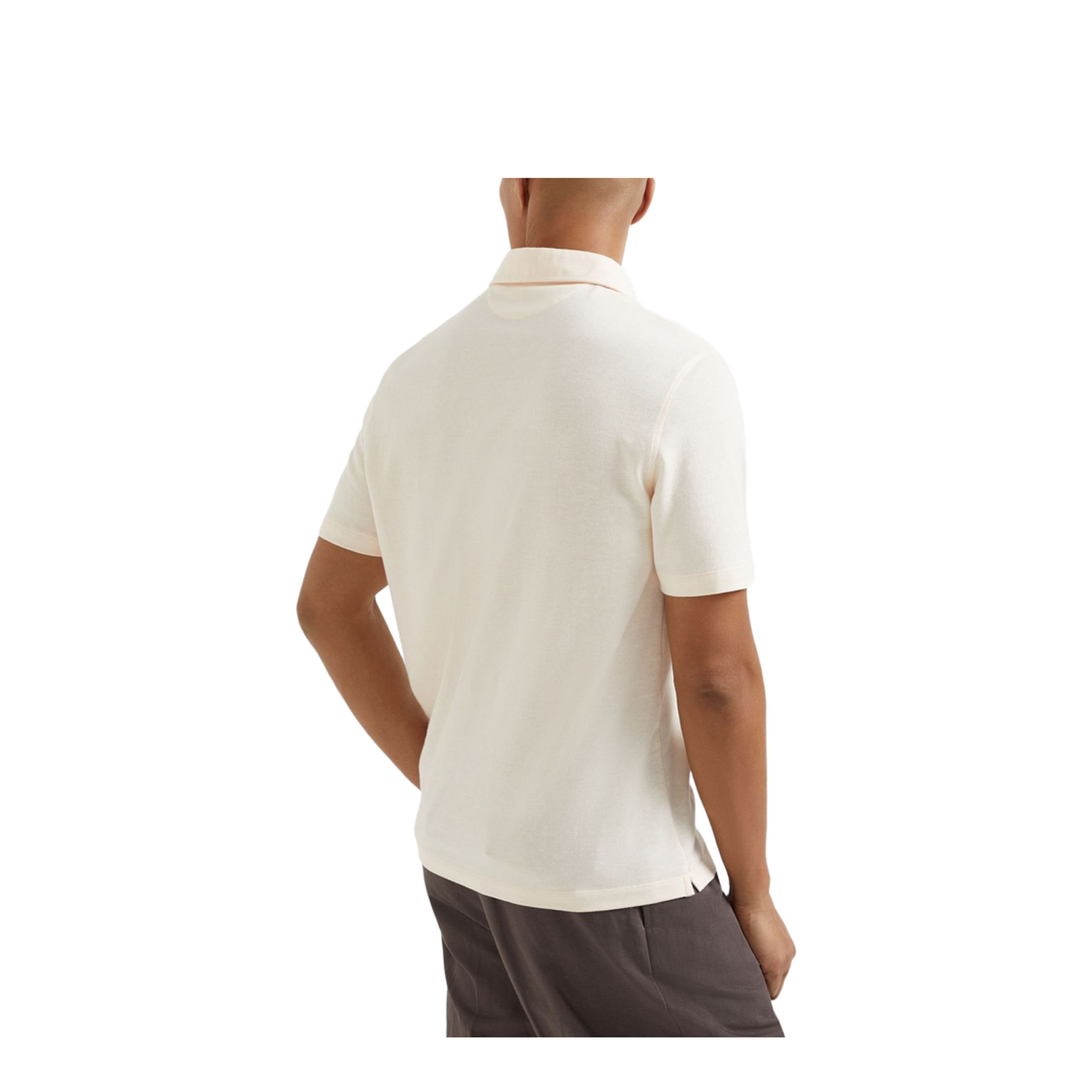 Cotton and linen piqué polo with shirt-style collar