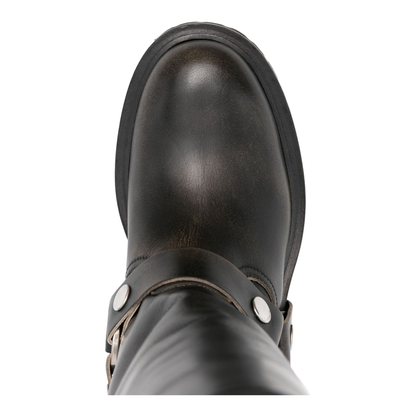Kurt Boots in Black Leather with Silver Buckle