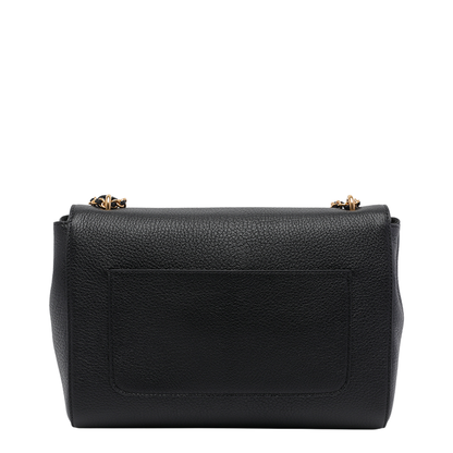 Glossy Chain Leather Crossbody Bag - Black