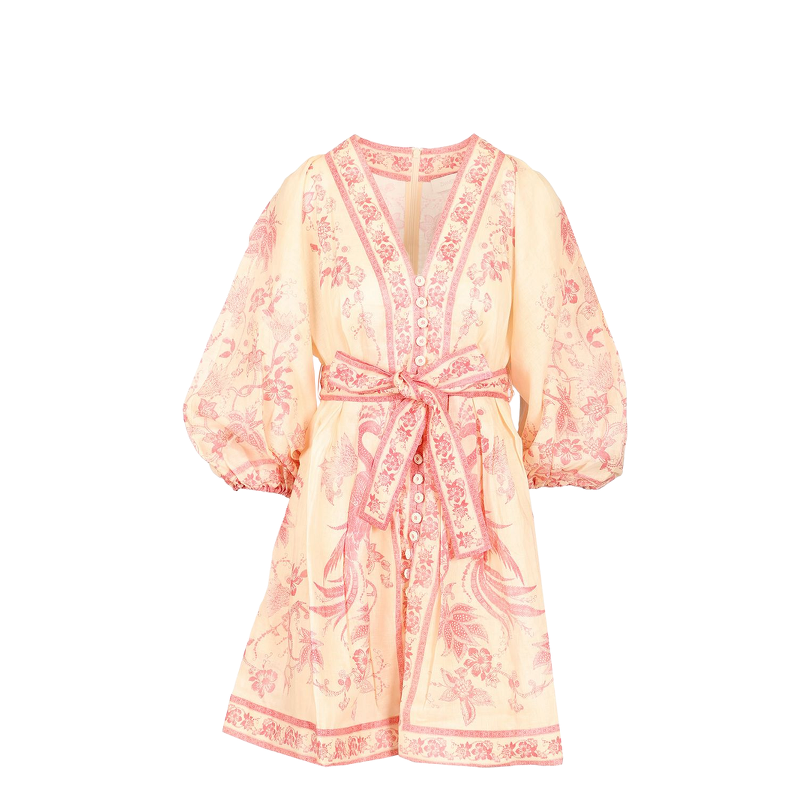 Light Pin Lucky Belted Printed Linen Mini Dress