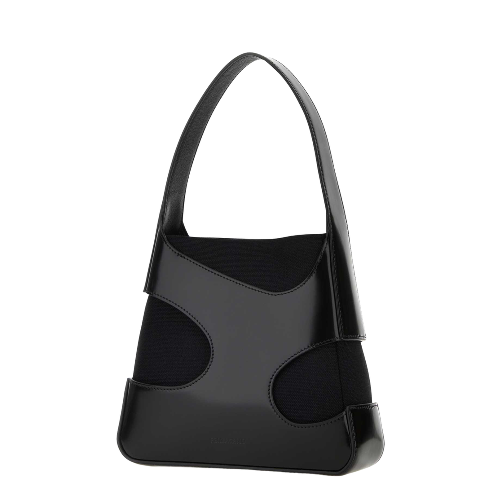 Black Leather and Canvas Cut Out S Handbag
