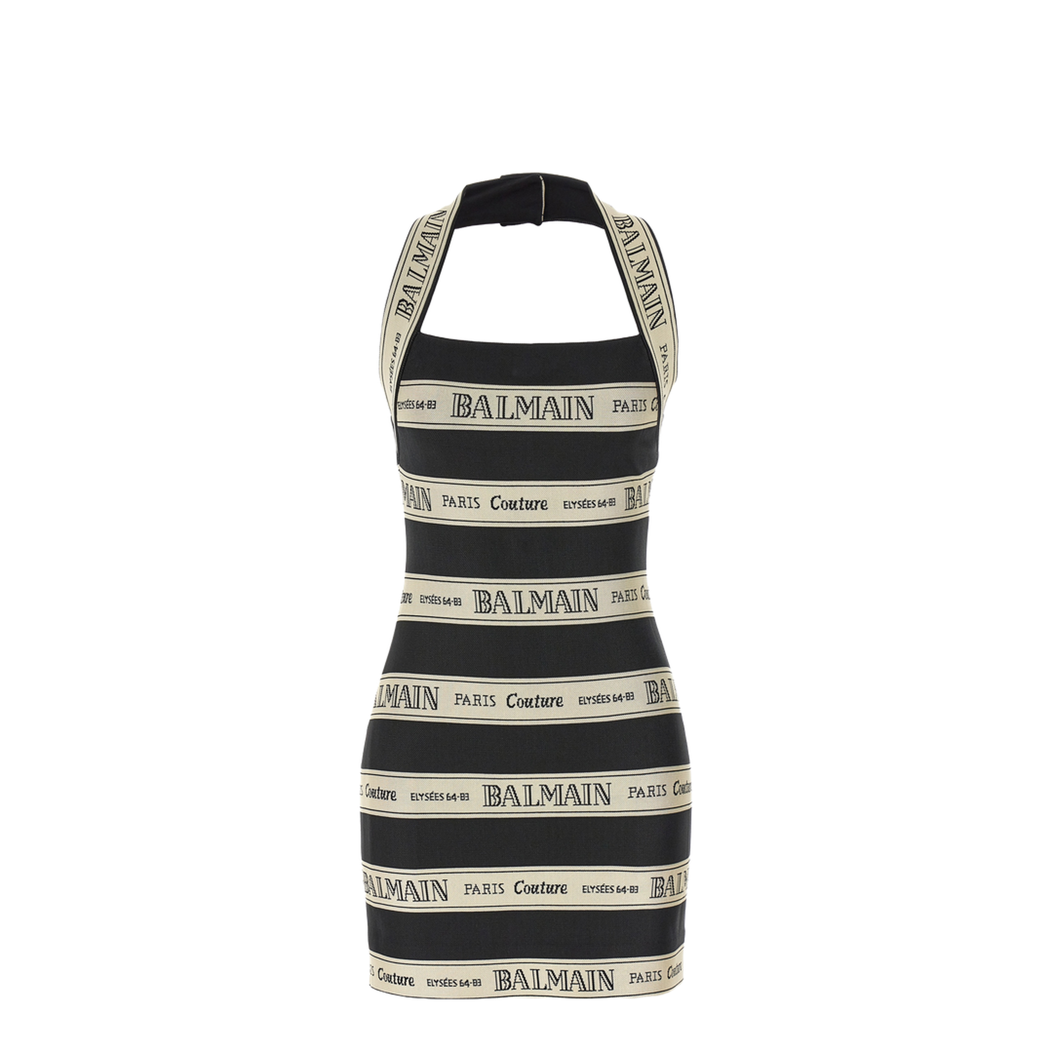 Jacquard Halterneck Dress Ribbon Motif