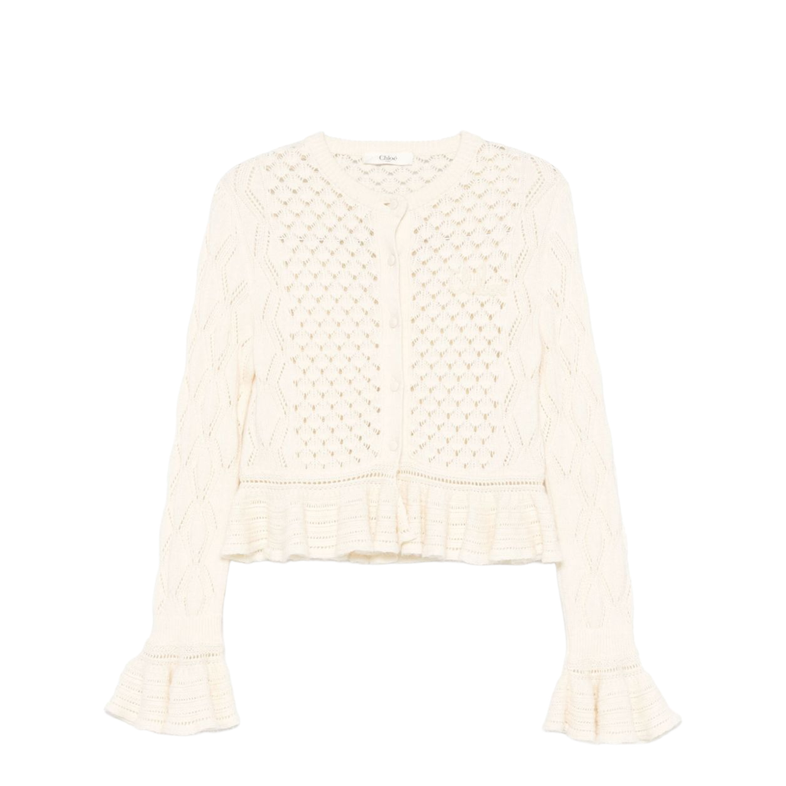 Ruffled Logo Cardigan in Silk, Alpaca & Cotton Knit