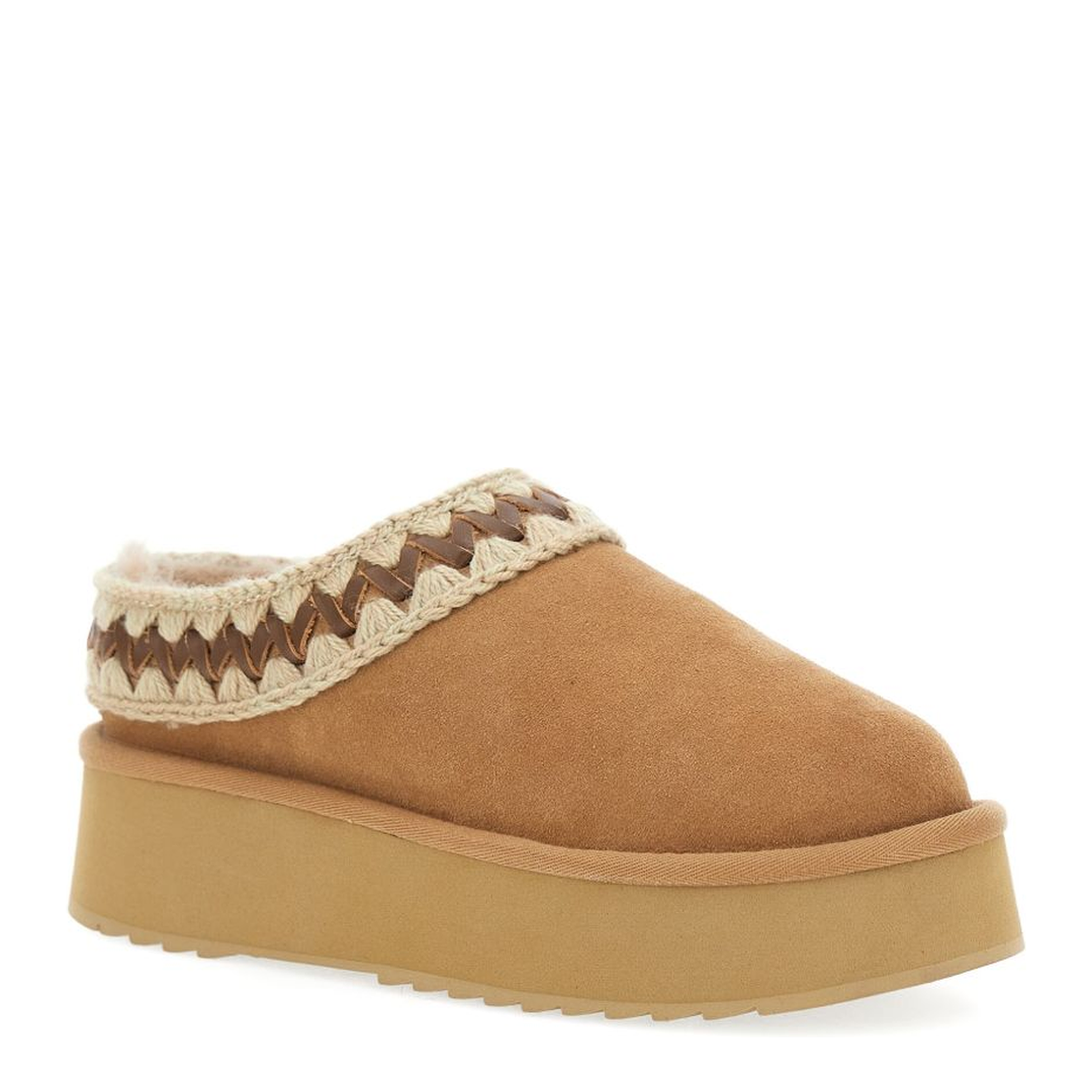 Platform Clog Suede Leather Stitching