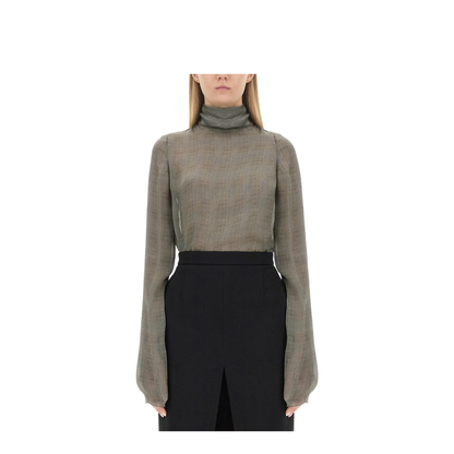 Silk Charmeuse Turtleneck Blouse