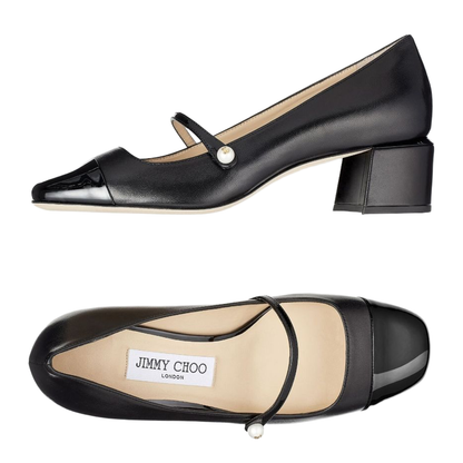 Black Nappa and Patent Leather Pumps