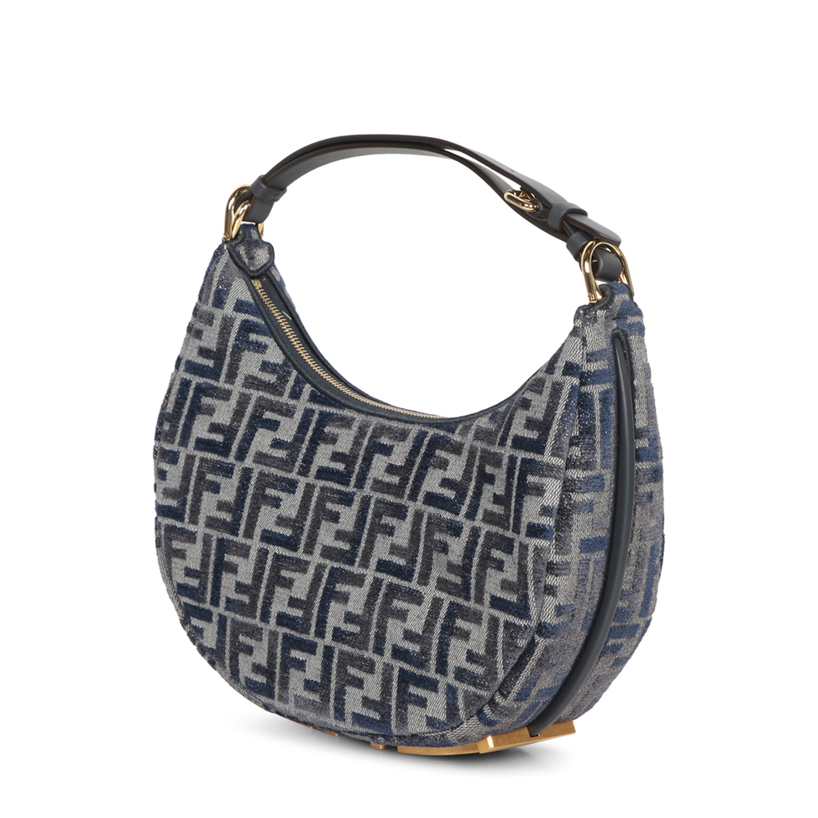 Fendigraphy Small Canvas Hobo Bags - Navy Blue