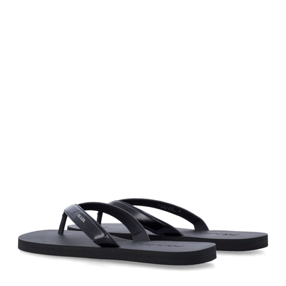Black Brushed Leather Flip-Flop Sandals