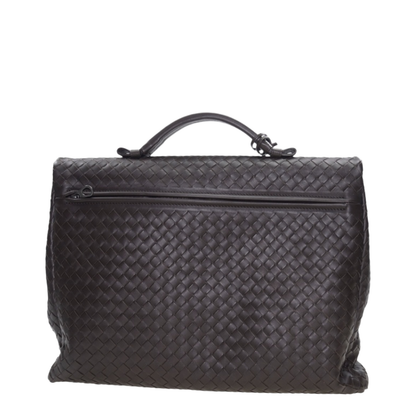 Intrecciato Large Leather Briefcase - Brown