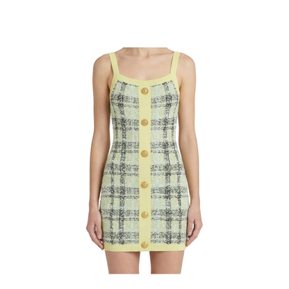 Embroidered Tweed Dress Yellow