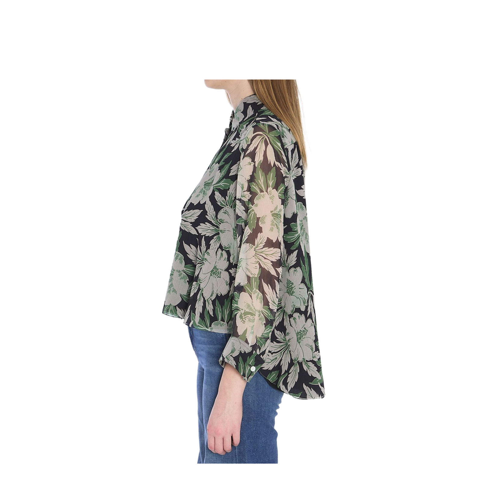 Light Embossed Silk Shirt with Hibiscus Floral Print
