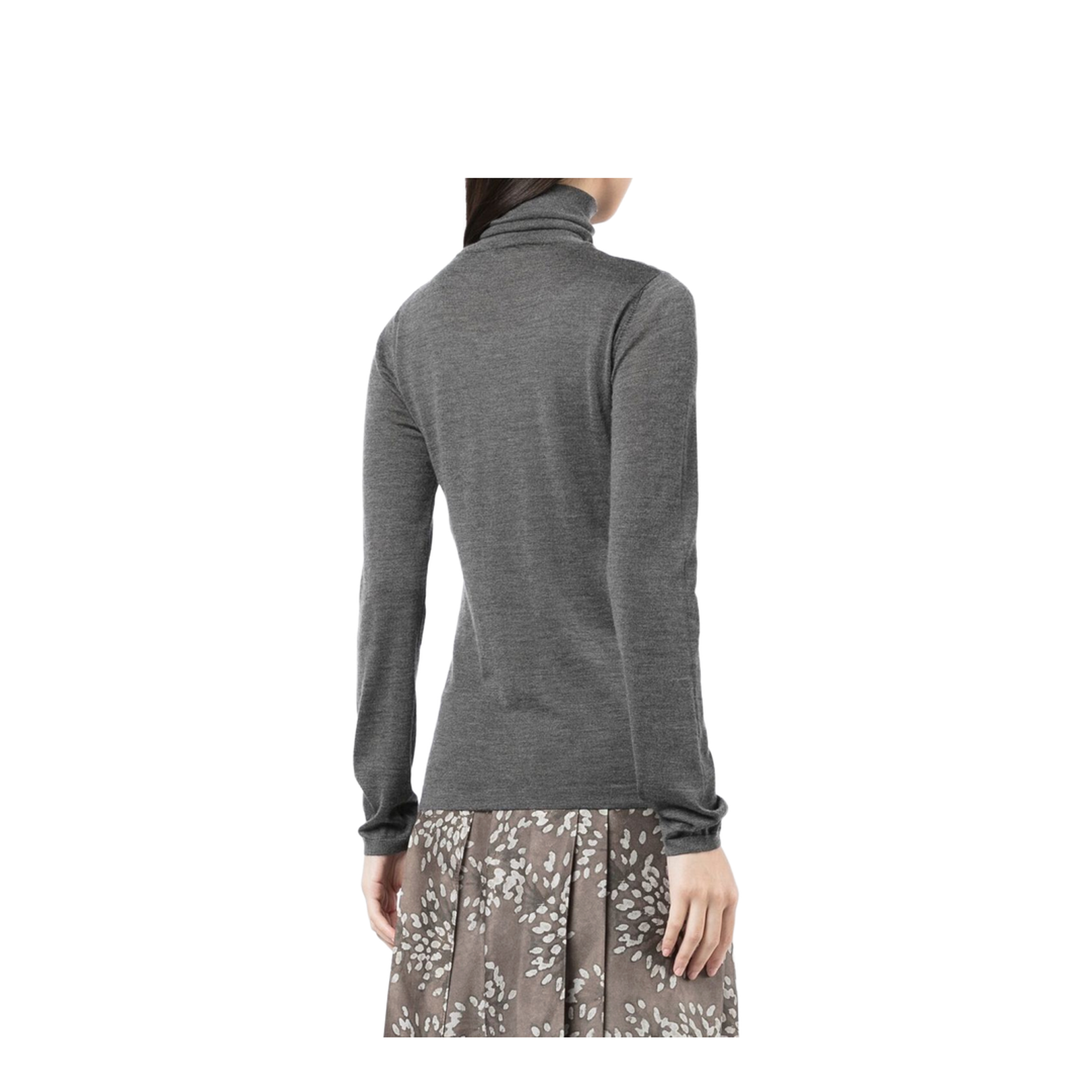Anthracite Grey Cashmere-Silk Blend Knitted Roll Neck Long Sleeves