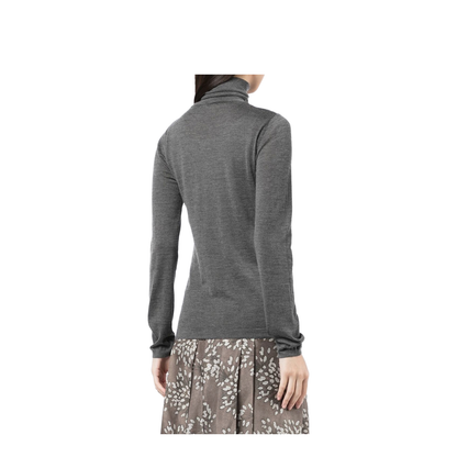 Anthracite Grey Cashmere-Silk Blend Knitted Roll Neck Long Sleeves