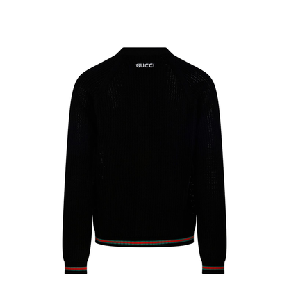 Cotton Knit Cardigan with Web in Black